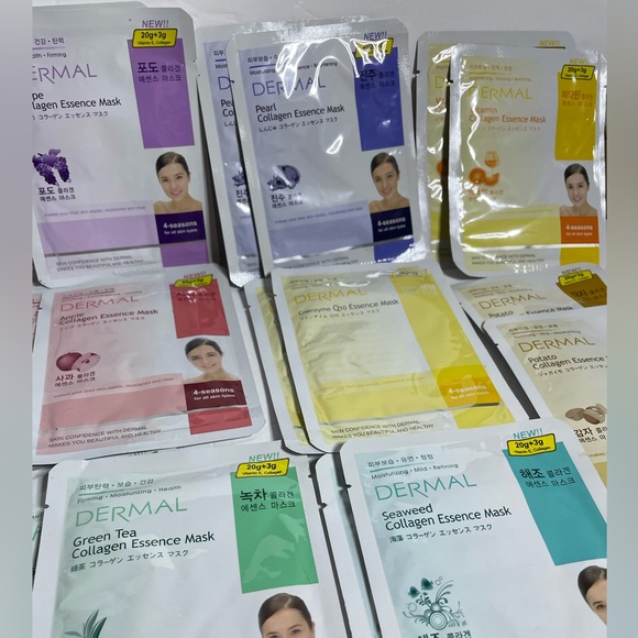 DERMAL Natural Collagen Essence Full Face Facial Mask 16 Pack Combo Lot - Picture 2 of 7